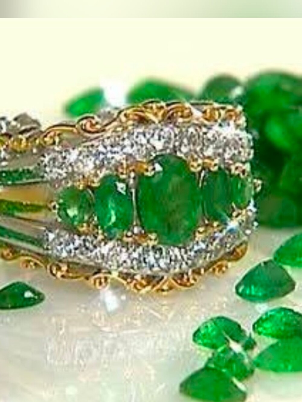 Gems En Vogue Emerald & Zircon Ring Palladium Sterling Silver & 24k Size 7! - Picture 8 of 8